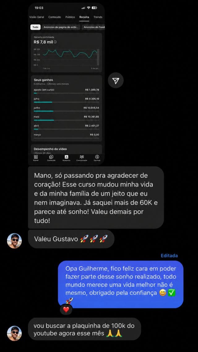Depoimento de aluno — sacou mais de 60K com o Projeto YouTube Turbo